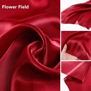 细腻半透星光光泽感 酒红色欧根纱布料 上衣连衣裙面料