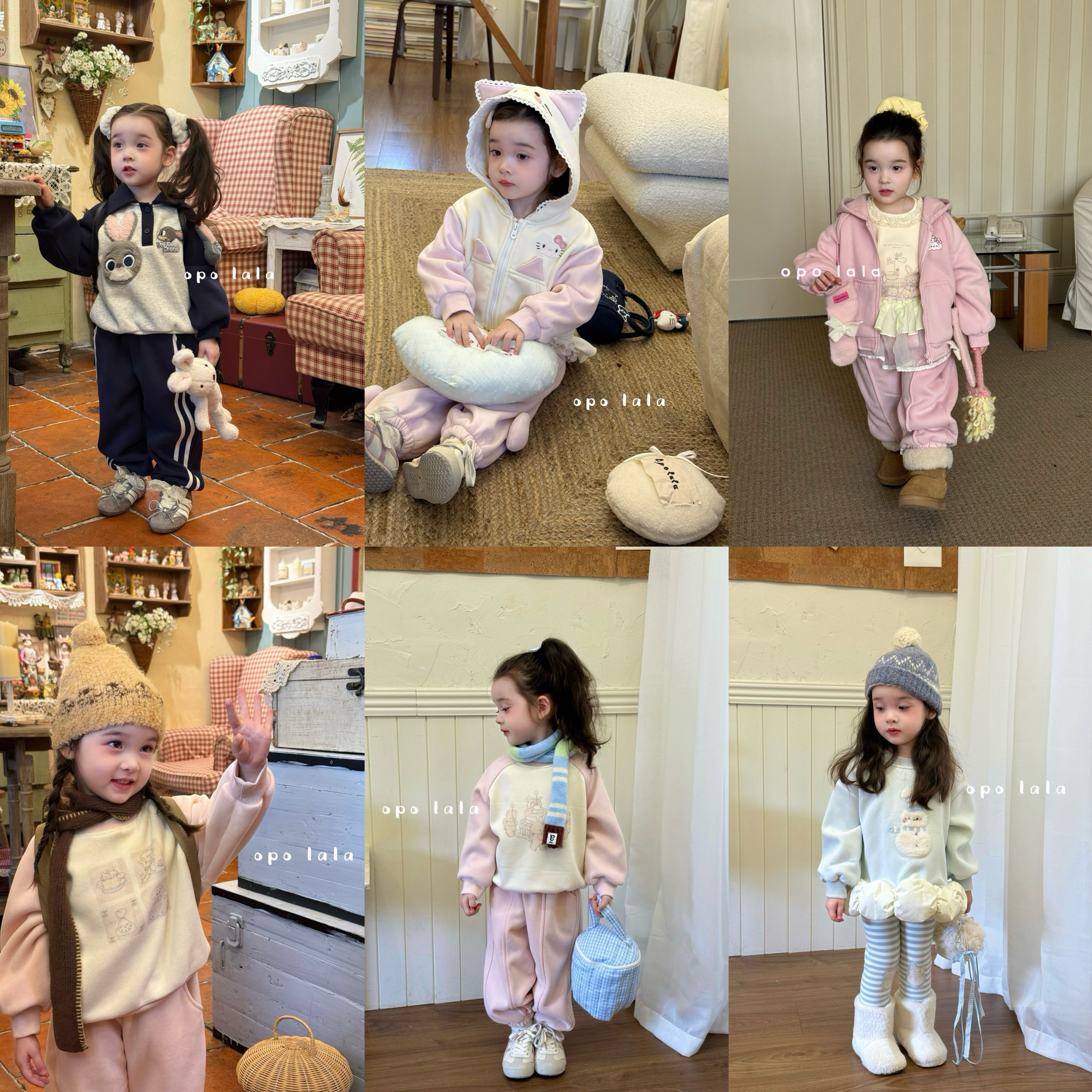 Opolala25秋冬女童小童韩版可爱雪人泡泡卫衣加绒打底裤套装合集