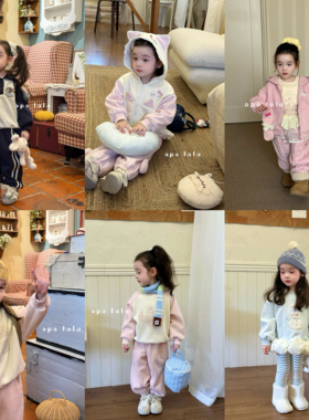 Opolala25秋冬女童小童韩版可爱雪人泡泡卫衣加绒打底裤套装合集