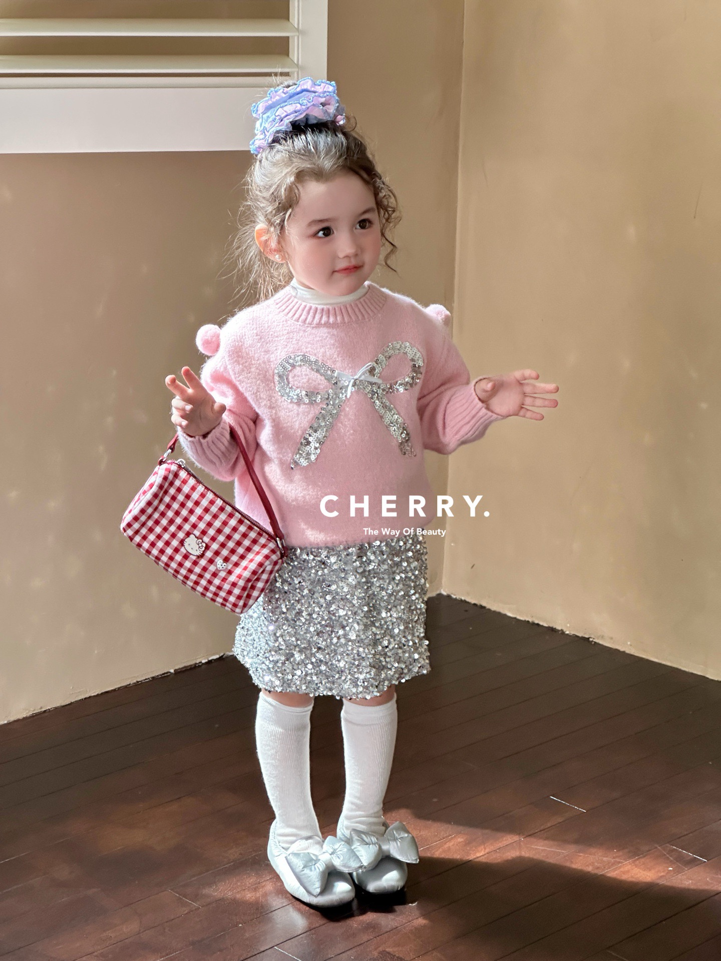 Cherry樱桃女童25秋冬新款洋气女宝宝小香风新年礼服背心裙套装