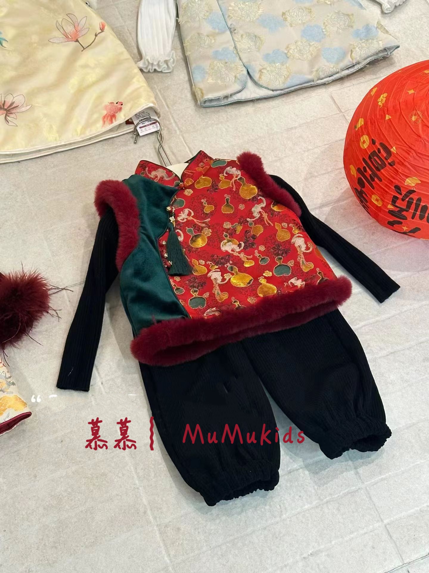 现货新中式国风套新款冬季男女宝兄妹夹棉背心裙儿童新年拜年服