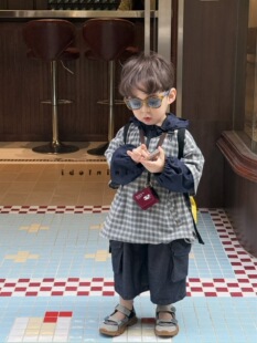 男童格子连帽外套男童格子连帽外套帅气外套上衣6398 Idol2026春款