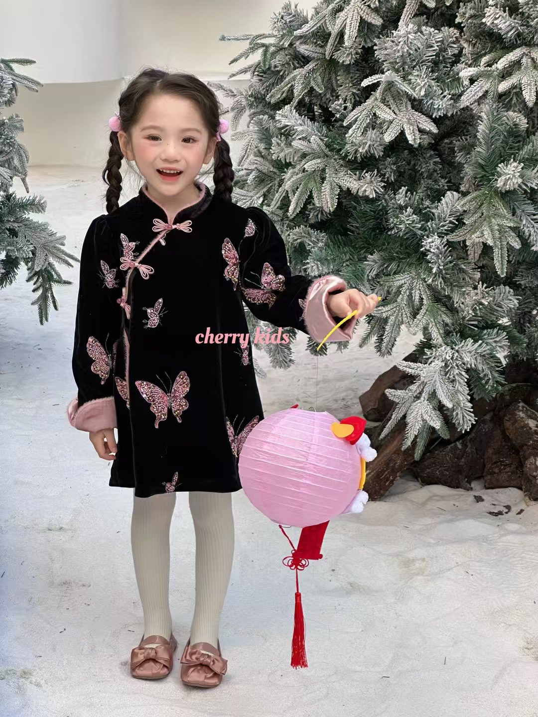 新中式汉服刺绣旗袍裙女宝国风秋冬蝴蝶立领长袖连衣裙cherry5876