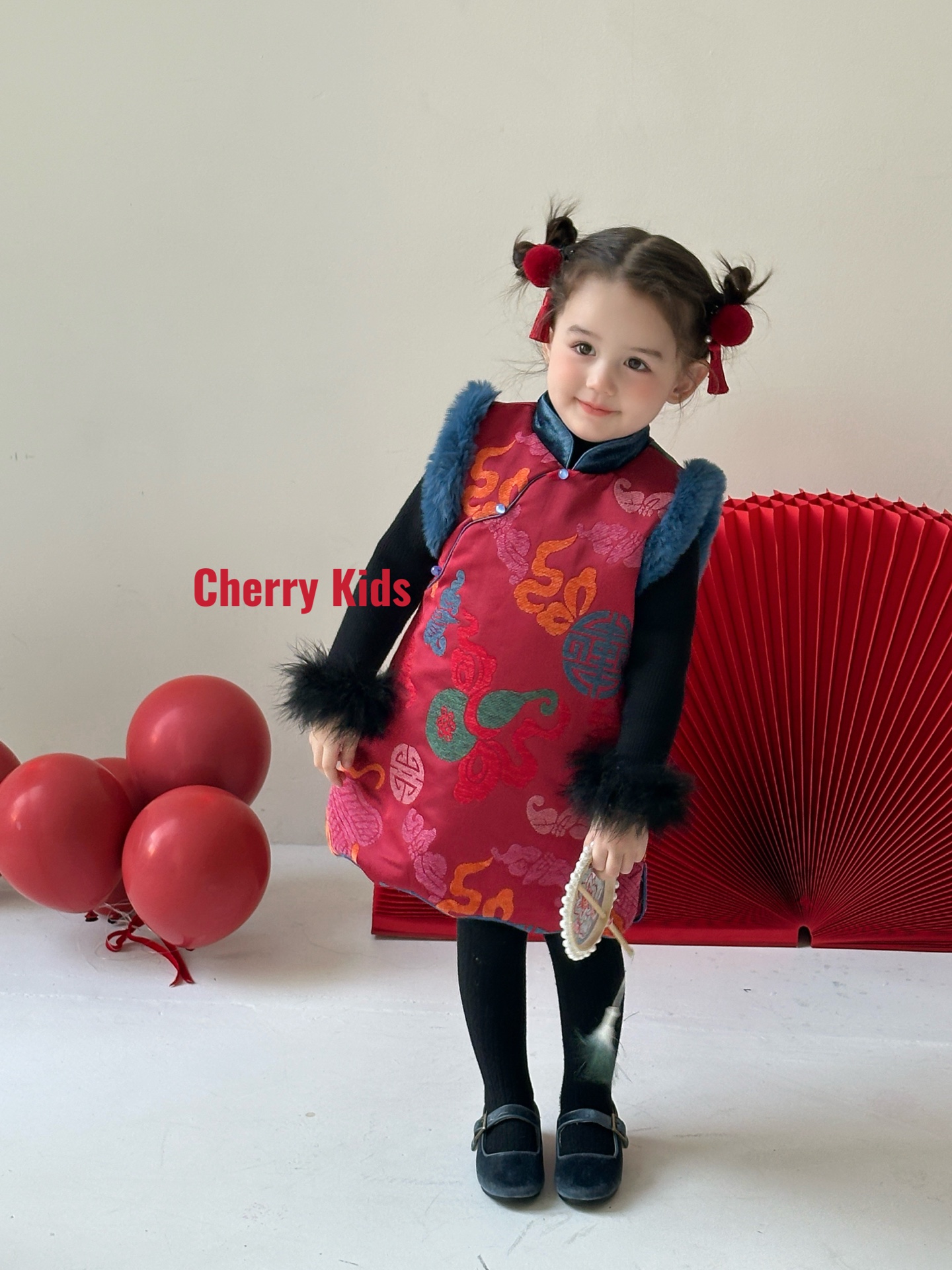 Cherry樱桃现货女童旗袍裙男宝马甲中国风童旗袍唐装汉服年服6818