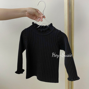 儿童木耳边纯色内搭上衣2115 毛衣打底衫 秋冬新款 女童长袖