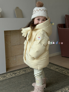 女童独角兽围脖羽绒服冬90白鸭绒上衣宝宝时髦保暖连帽外套one豆