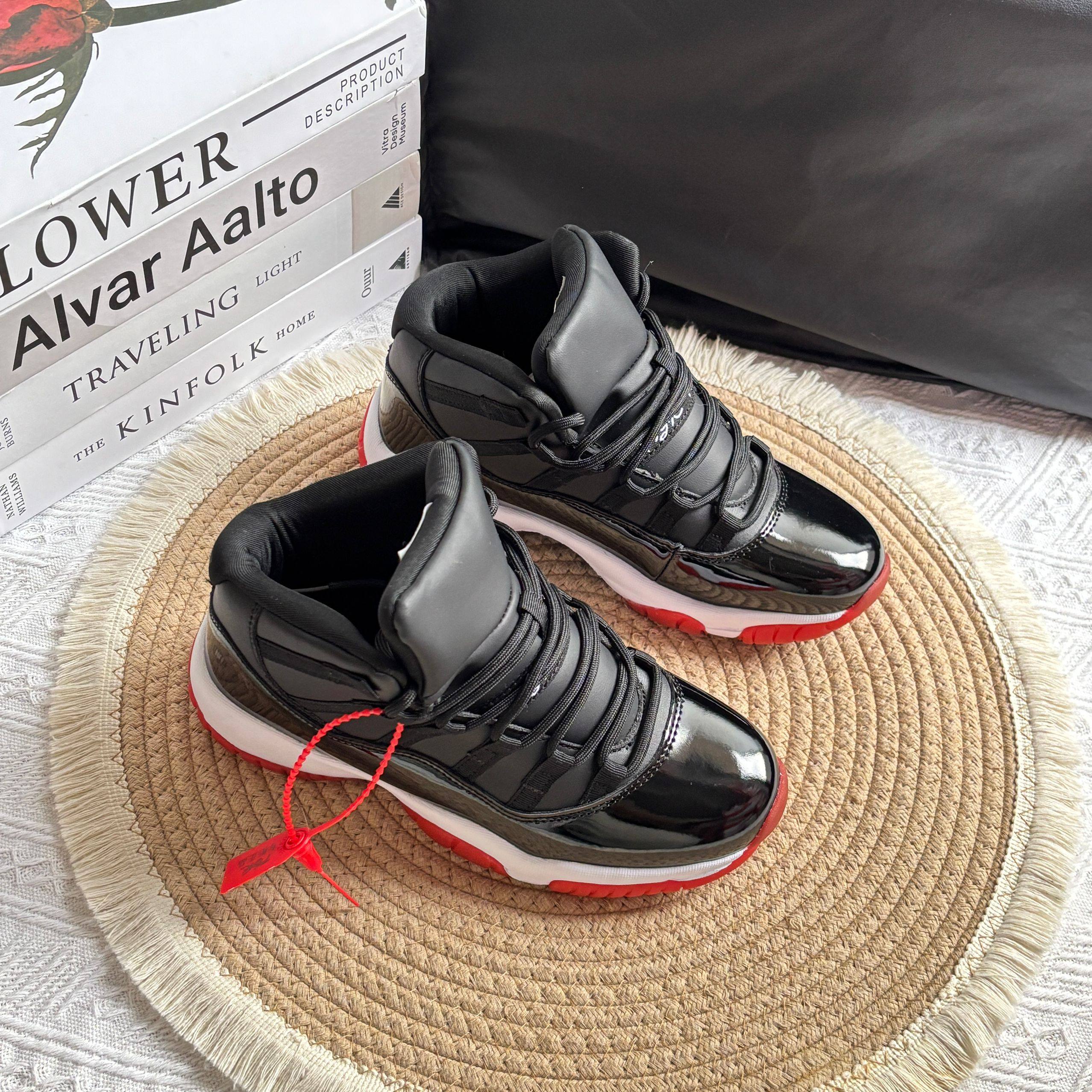 跃莱克AJ11高帮篮球跑步鞋男女黑红撞色减震厚底增高街拍运动鞋