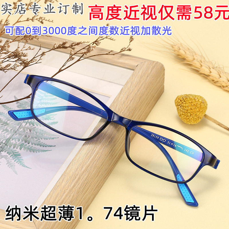防蓝光高度近视眼镜超薄小方全框