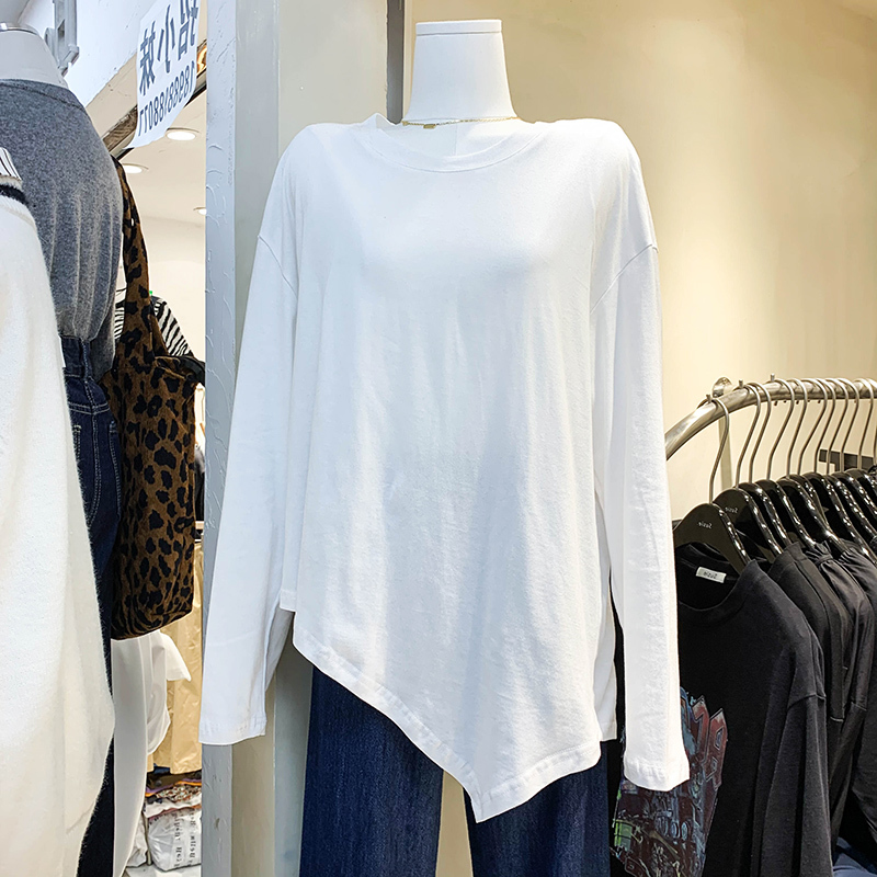 New spring long sleeve T-shirt women's pure cotton round neck bottomed shirt loose top