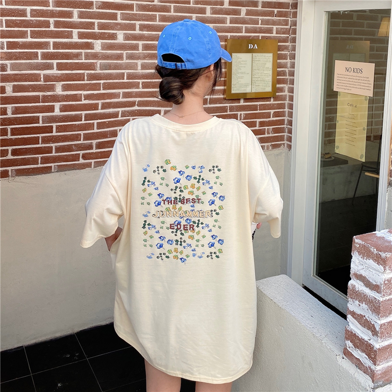 Real photo 2021 new summer loose size medium length short sleeve T-shirt women's print