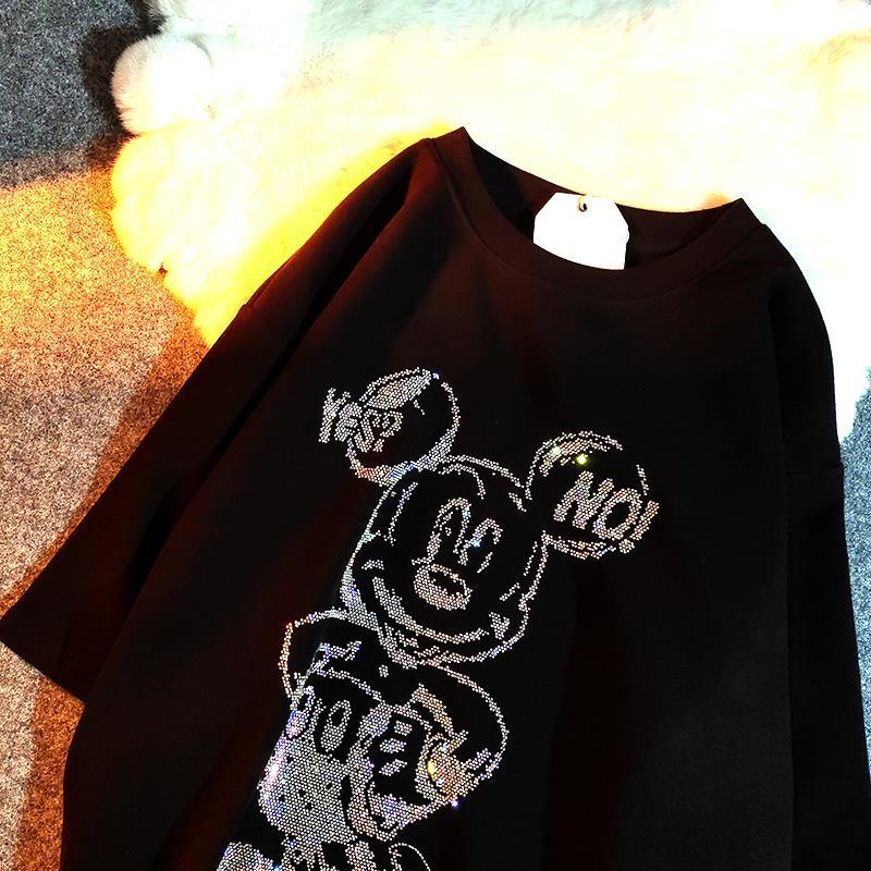 New heavy industry hot drill Mickey Mouse short sleeve T-shirt women's large matte top