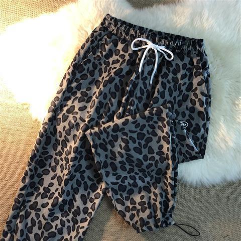 Early spring new fashion brand retro leopard print corset casual pants loose sports pants