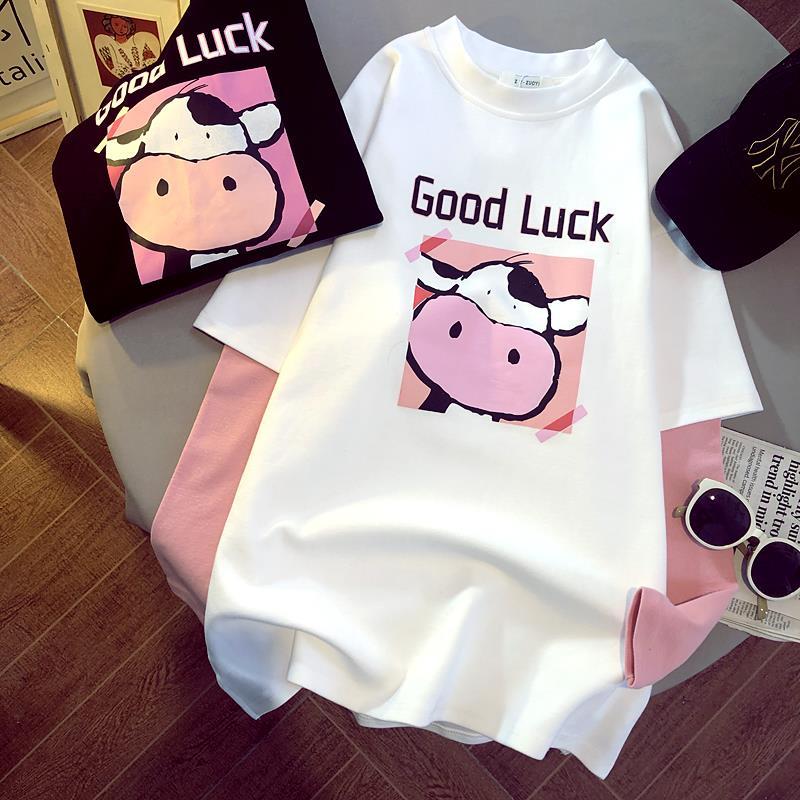 New style fake two-piece base shirt Korean loose casual cartoon fleece T-shirt fashion