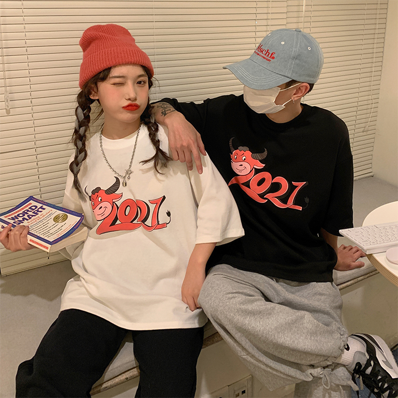 New cartoon print short sleeve loose size T-shirt for women