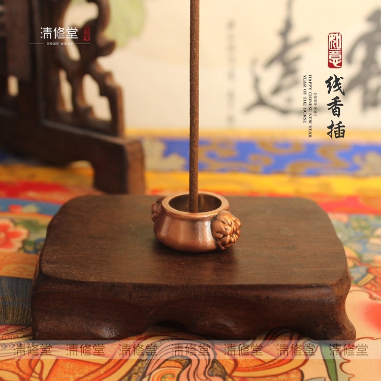 拇指尖铜香炉 铜质狮耳炉 香插香立线香炉香道用品最小最袖珍限购