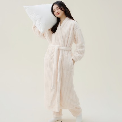 珊瑚绒睡衣女款冬季加绒加厚长款睡袍浴袍法兰绒软绵绵家居服套装