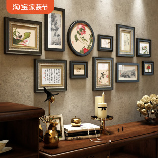 照片墙禅意实木相框墙组合中国风客厅沙发背景墙装 新中式 饰画玄关