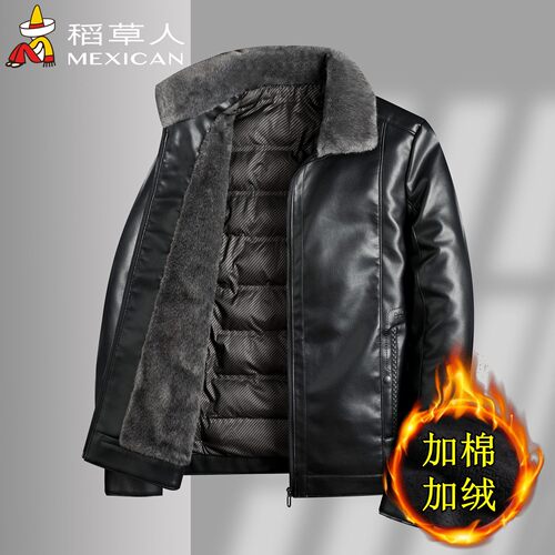 稻草人真皮皮衣绵羊皮加绒皮外套