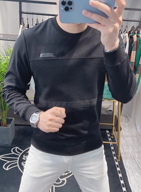2023春秋新款欧洲站卫衣男圆领高端潮牌简约纯色男士长袖T恤冬季