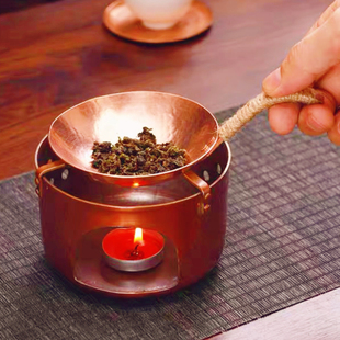 纯紫铜烤茶盘茶叶提香器茶具配件烤茶器焙茶炒茶器茶碟小型炒茶锅