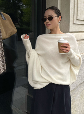PURITYYH韩系气质一字肩长袖羊毛针织衫秋冬新款百搭显瘦毛衣