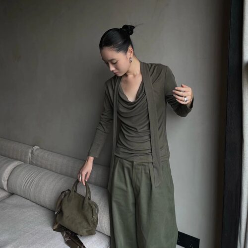 PURITY YR设计款天丝羊毛荡领气质飘带罩衫单穿内搭长袖上衣女秋