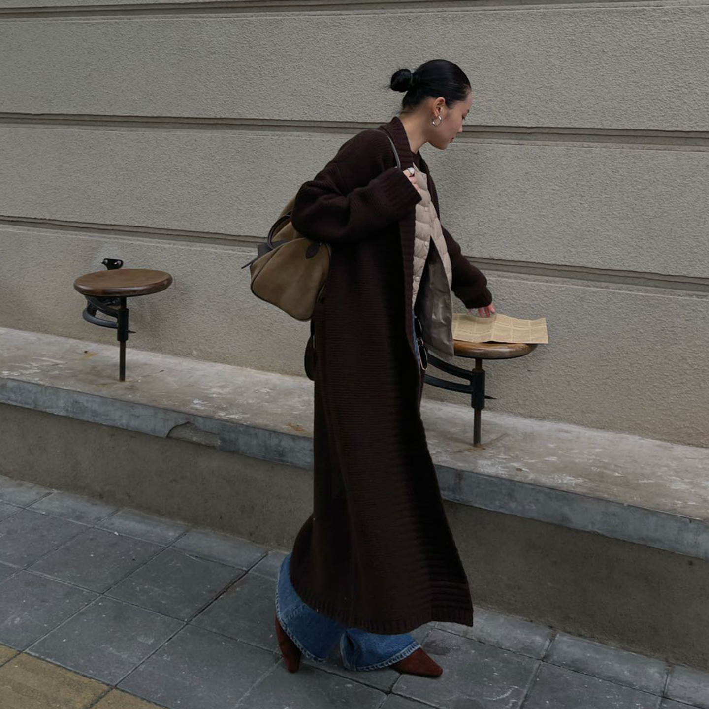 PURITYYH原创极简慵懒翻领长款羊毛毛衣外套粗线针织衫开衫上衣