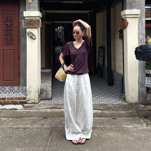 PURITY YR小众简约韩系宽松气质夏亚麻巨显瘦高级休闲长裤阔腿裤