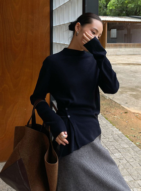 PURITYYH极简百搭不规则洋气温柔针织衫小众时尚上衣韩系秋季毛衣