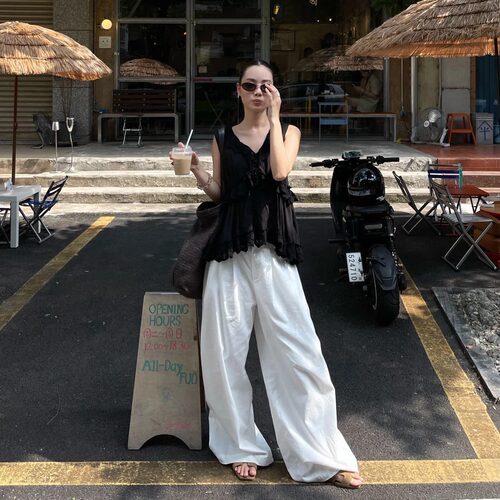 PURITY YR小众简约韩系宽松气质夏棉麻巨显瘦高级休闲长裤阔腿裤