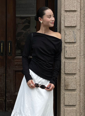 PURITYYH小众韩系极简休闲百搭长袖一字领背心内搭气质打底女T恤