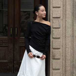 PURITYYH小众韩系极简休闲百搭长袖一字领背心内搭气质打底女T恤