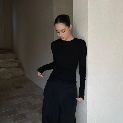 PURITY YR亲肤秋冬纯色T恤修身外穿长袖小众内搭打底衫时尚上衣女