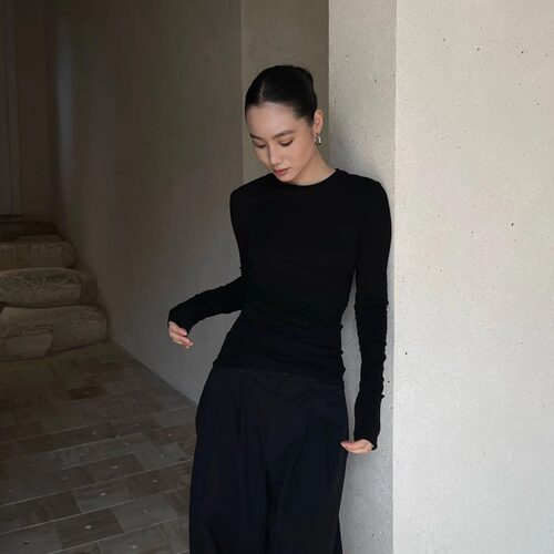 PURITY YR亲肤秋冬纯色T恤修身外穿长袖小众内搭打底衫时尚上衣女