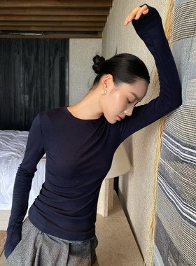 PUIRTY YH辣妹修身显瘦正肩长袖T恤女早秋小众内搭打底衫时尚上衣