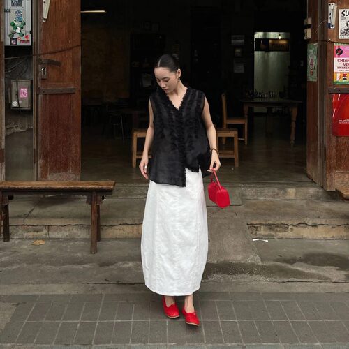 PURITYYR小众简约白色气质花苞遮胯设计后开叉夏季女时尚百搭半裙