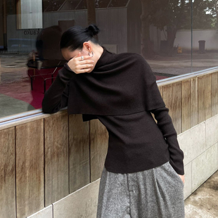打底衫 围脖披肩两件套装 上衣 针织衫 PURITYYH极简斗篷毛衣秋冬修身