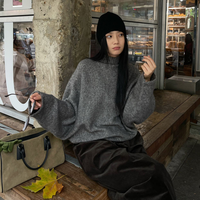 PURITYYH软糯慵懒蝙蝠袖羊毛毛衣女冬季宽松针织衫时髦氛围感上衣