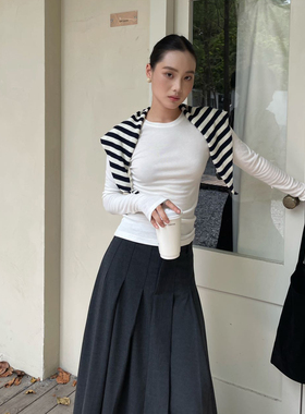 PUIRTY YH亲肤秋冬白色T恤修身外穿长袖小众内搭打底衫时尚上衣