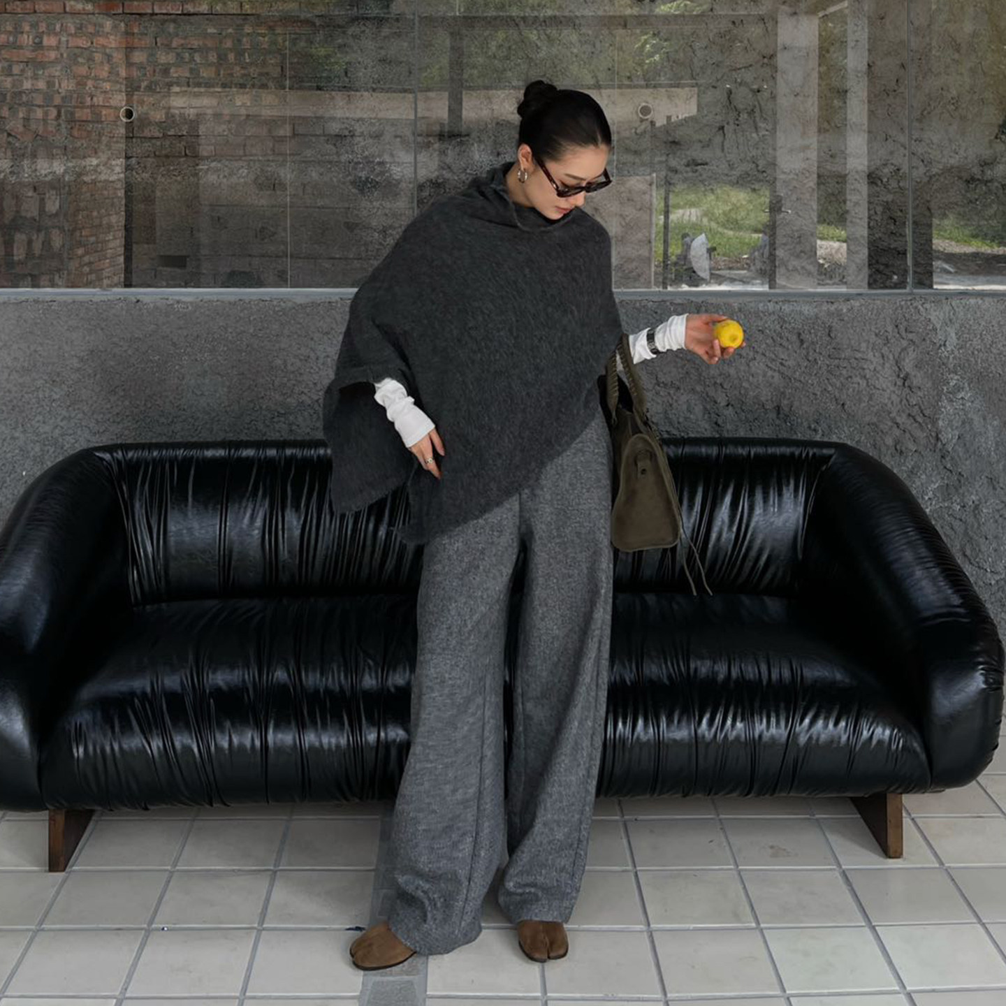 PURITYYH极简百搭灰色高个子阔腿裤女通勤羊毛阔腿裤垂感直筒裤子