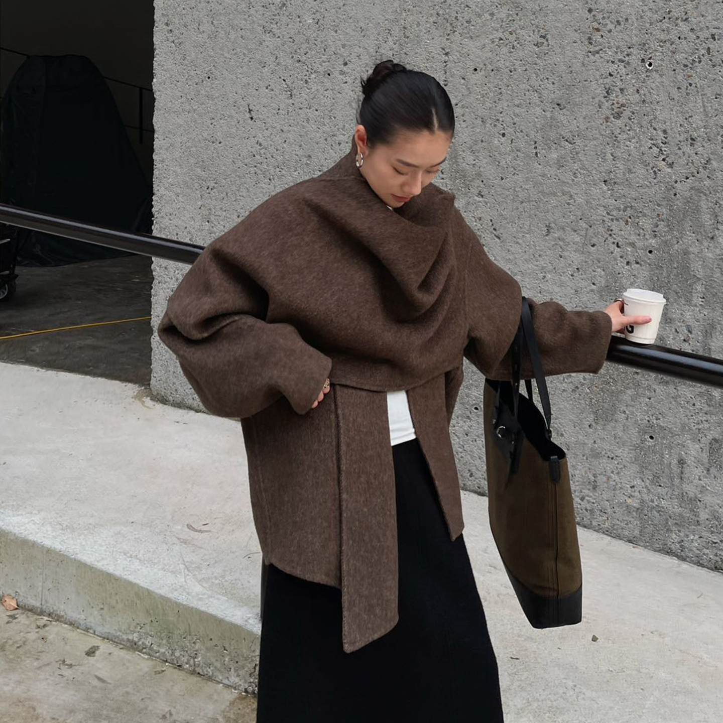 PURITYYH极简时尚轻奢羊毛双面呢大衣女冬季气质围巾披肩毛呢外套