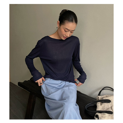 百搭藏蓝色女2025夏季薄款极简