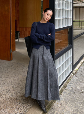 PURITY YH韩式百褶气质半身裙女A字半裙时尚百搭简约裙子大摆裙