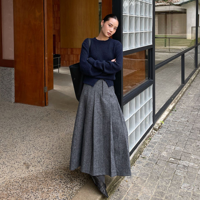 PURITY YH韩式百褶气质半身裙女A字半裙时尚百搭简约裙子大摆裙