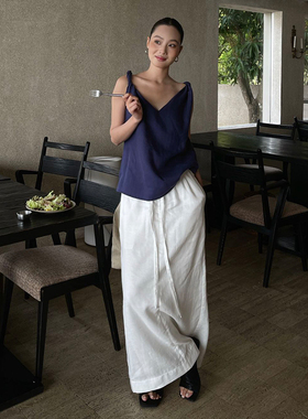 PURITY YH小众简约白色松紧腰设计感后开叉裙子女休闲气质半身裙