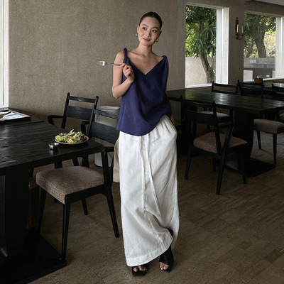 PURITY YH小众简约白色松紧腰设计感后开叉裙子女休闲气质半身裙