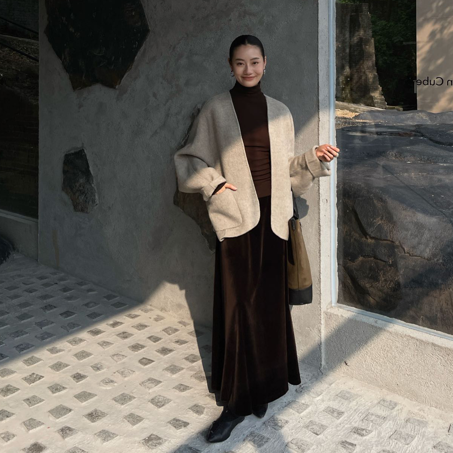 PURITY YH原创通勤风棕色气质半身裙2025冬季新款A字大摆裙长裙子