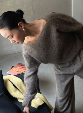 PURITYYH极简秋冬羊毛衫一字领毛衣露肩针织衫斜肩一字肩宽松上衣