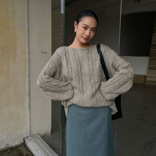 PURITYYH慵懒随性圆领绞花宽松时尚百搭毛衣女高级秋冬针织衫上衣