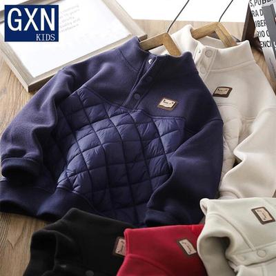 男童冬季加厚夹棉立领保暖卫衣